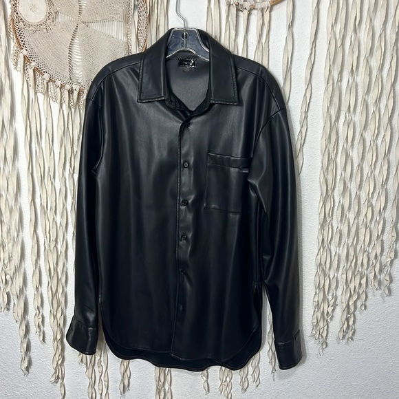 MOTHER The Roomie Frenchie Black Faux Leather Long Sleeve Button Down Size XS - Picture 1 of 11